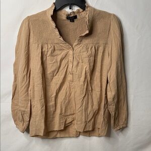 J. Crew long sleeve tan peasant pleated half button down shirt top sz XS